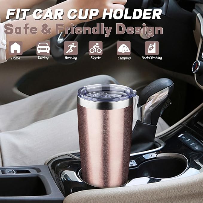 20 oz Tumbler with Lids and Straws, Stainless Steel Insulated Coffee Tumbler, Double Wall Vacuum Insulated Travel Mug Cup, Leakproof Thermal Coffee Cup for Hot and Cold Drinks (Rose Gold) - Image 6