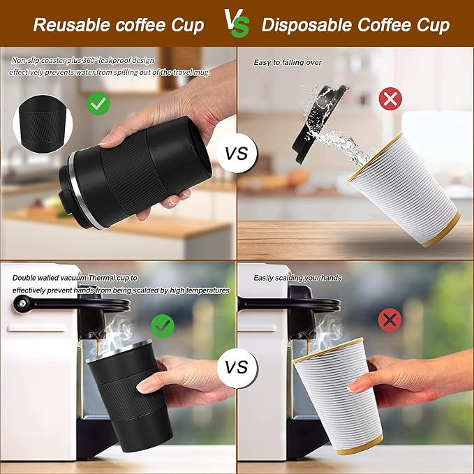YINBAOGE Insulated Travel Coffee Mug, Spill & Leak Proof, Portable To Go Camping Stainless Steel Coffee Tumbler, Reusable Thermal Coffee Cup with Lid for Hot & Cold Drinks (Black, 17 OZ) - Image 5