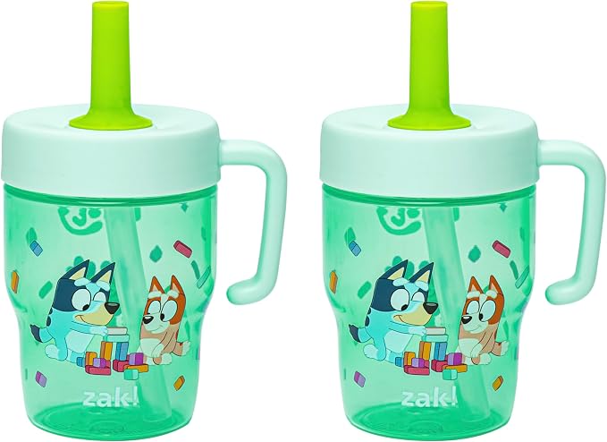 Zak Designs Bluey Capri Toddler Tumbler For Travel or At Home, 10oz 2-Pack Durable Plastic Sippy Cups With Handle and Leak-Proof Design are Perfect For Kids (Bluey and Bingo) by ZakDesigns
