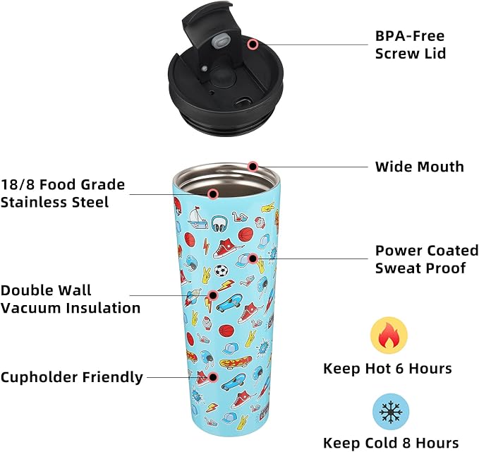BJPKPK 34oz Insulated Tumbler With lid And Straw Stainless Steel Tumblers Travel Coffee Mug Reusable Thermal Cup,Playground - Image 2