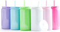 6 Pack Glass Cups with Lids and Straws Unbreakable 16 oz Stainless Steel Can Cup Double Wall Insulated Beer Can Tumbler for Iced Coffee, Juice, Soda, Iridescent-Colored by FECBK
