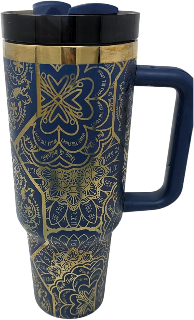 Hidden Cuss Word Tumbler 40oz Laser Engraved Funny Nurse Gift Swear Tumbler with Lid and Straw, Multicolor, Gag Gift Stainless Steel Travel Mug, Navy with Gold Underlay - Image 4
