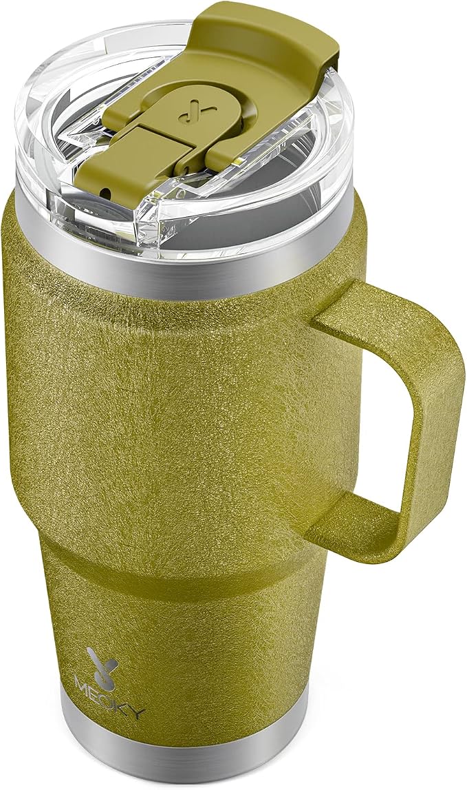 Meoky 24oz Travel Mug, Triple Insulated Stainless Steel Tumbler with Handle and 2-in-1 Straw and Sip Lid, 100% Leak Proof, Keeps Cold for 24 Hours or Hot for 8 Hours, Cupholder Friendly (Forest) by MEOKY