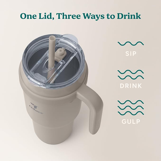 REDUCE 40 oz Stainless Steel Tumbler with Handle - Dual-Wall Vacuum Insulated Travel Mug, Sweat-Proof Lid & Reusable Straw - Keeps Drinks Cold for 24 Hrs, Fits Cupholders, Dishwasher Safe - Sand - Image 5