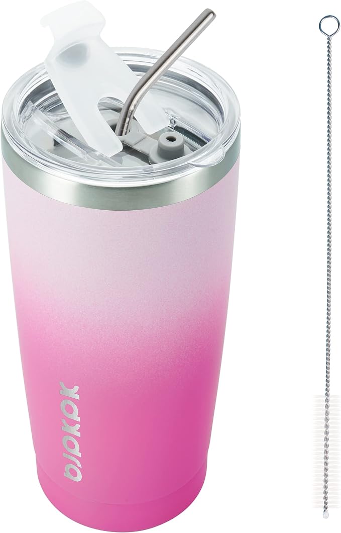 BJPKPK 20oz Stainless Steel Tumbler with Lid And Straw, Double Wall Vacuum Coffee Cup, Travel Mug for Ice Drink and Hot Beverage, Insulation Travel Tumblers Cups,Cherry Blossom by BJPKPK