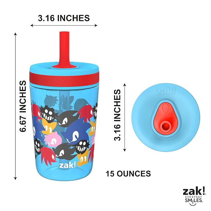 Zak Designs Sonic the Hedgehog Kelso Toddler Cups For Travel or At Home, 15oz 2-Pack Durable Plastic Sippy Cups With Leak-Proof Design is Perfect For Kids (Sonic) - Image 8