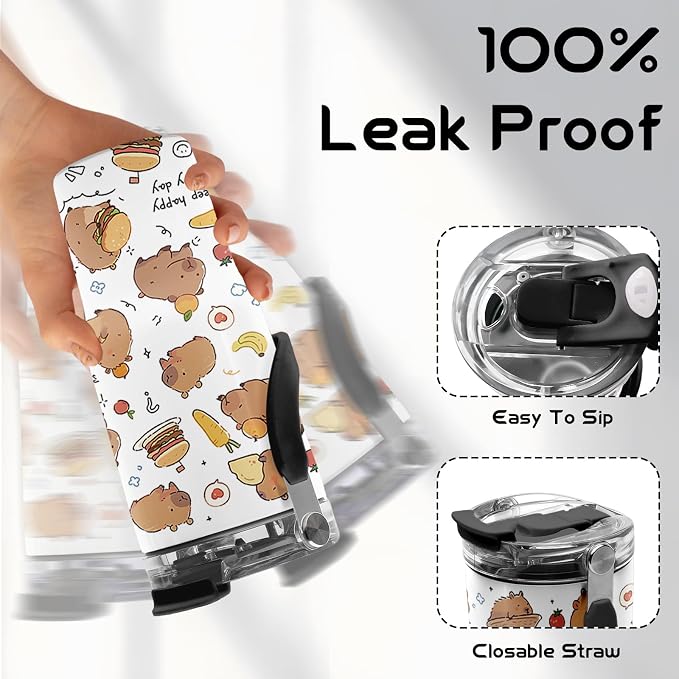 Capybara Tumbler 20 oz with Handle - Cute Animal Water Bottle, Insulated Cup - Unique Gifts for Girls, Kids, Capybara Lovers - Birthday Christmas Gift - Image 5