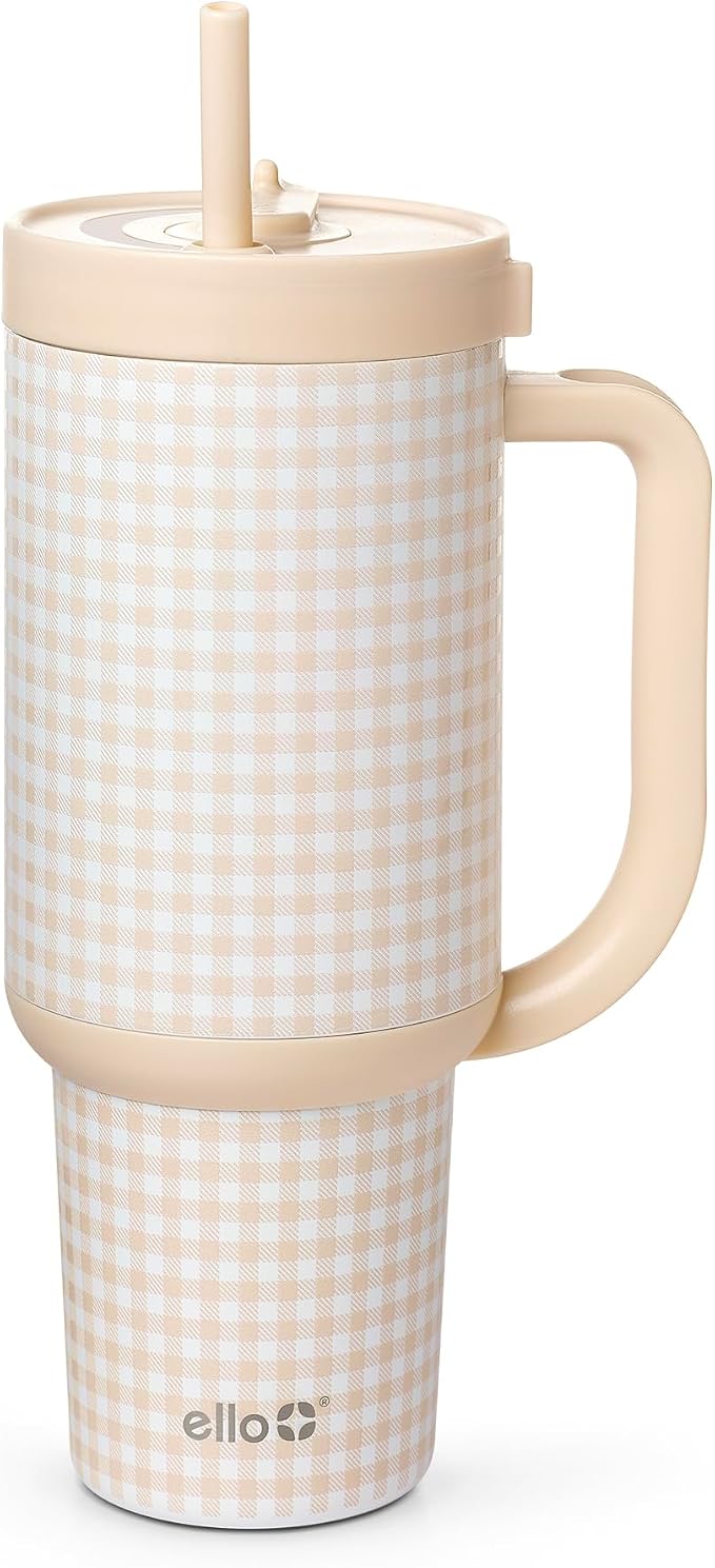 Ello Oasis 40oz Stainless Steel Water Bottle - Beige Gingham by Ello