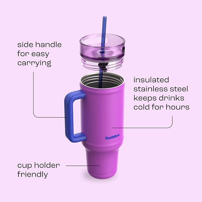 bubba 40 oz Insulated Stainless Steel Tumbler with Handle and Straw - Leakproof, Dishwasher Safe, Cup Holder Tumbler, Lead-Free and BPA-Free, Moodbooster - Image 5