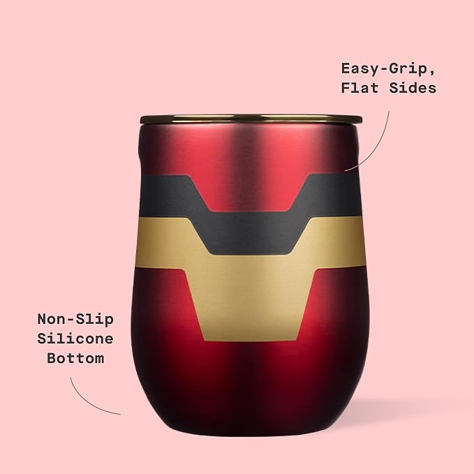 Corkcicle Stemless Insulated Wine Glass Tumbler - Beverages Cold 6 & Hot 3 Hours - Stainless Steel - Easy-Grip - Summer Drinkware Gift - Keeps Drinks Ice - 12 oz - Iron Man - Image 4