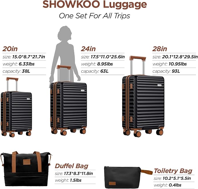 SHOWKOO Suitcase Hardside Expandable Luggage Set, Suitcase - Image 9