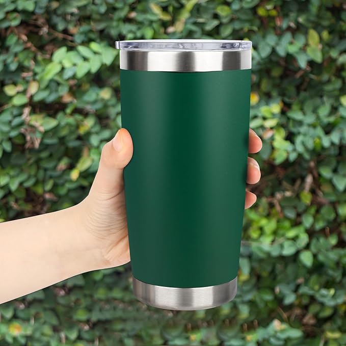 20oz Stainless Steel Tumbler Bulk with Lid, Travel Mug - Double Wall Vacuum Powder Coated Cup - Dark Green, 6 Pack - Image 6