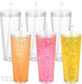 6 Pack 24Oz Snow Globe Tumblers, Double Wall Acrylic Snowglobe Cup with Pre Drilled Hole, Lids, Straws and Plug, Reusable Clear Plastic Tumbler for Snow Globe Glitter DIY by Micellwuu