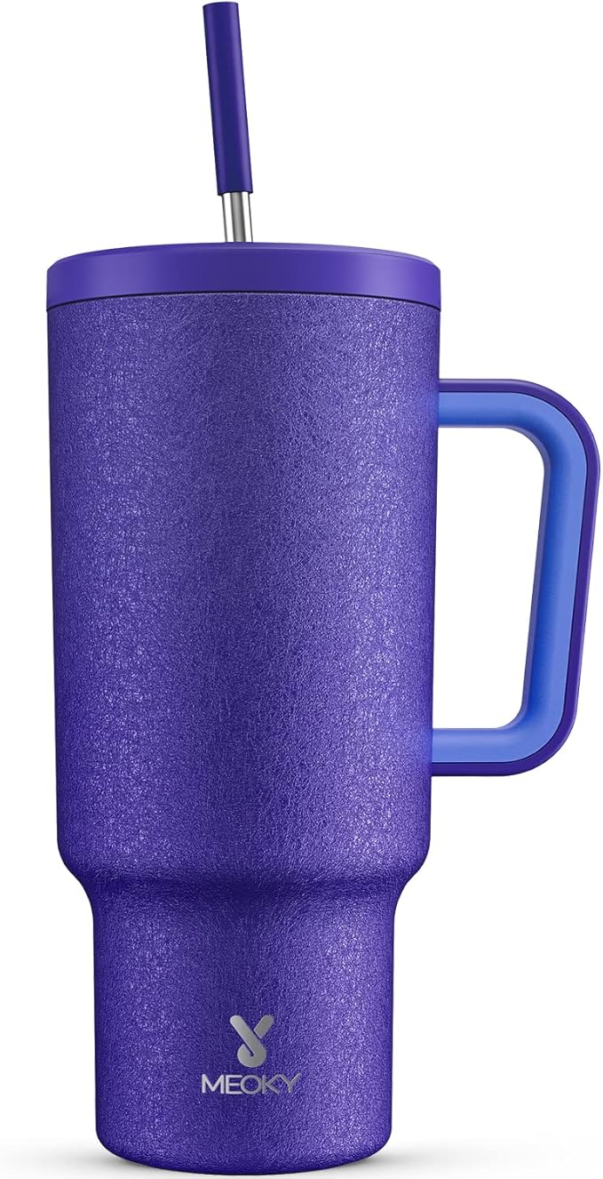 Meoky 40oz Tumbler with Handle, Leak-proof Lid and Straw, Insulated Coffee Mug Stainless Steel Travel Mug, Keeps Cold for 34 Hours or Hot for 10 Hours (Offshore) by MEOKY