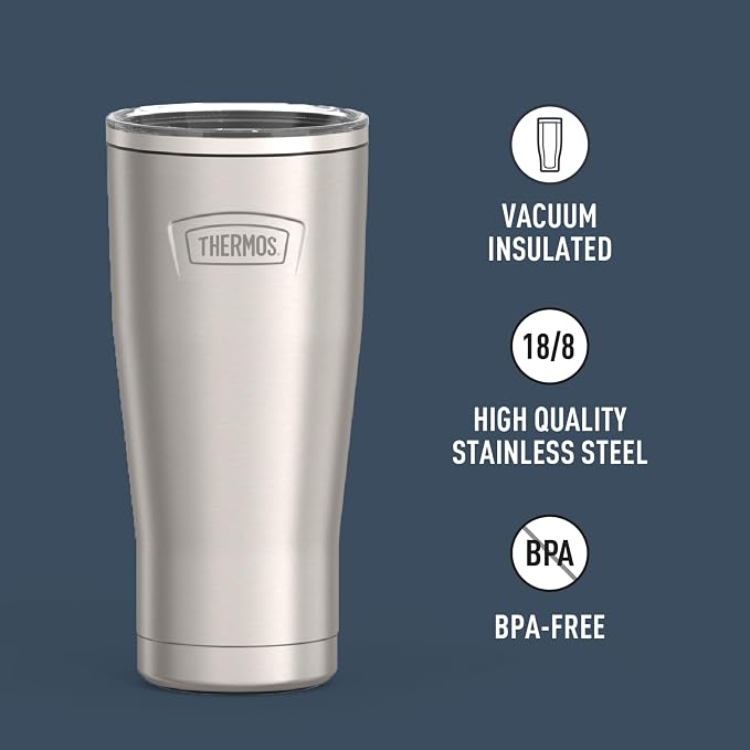 THERMOS ICON SERIES, Stainless Steel Cold Tumbler with Slide Lock, 24 Ounce, Matte Stainless Steel - Image 2