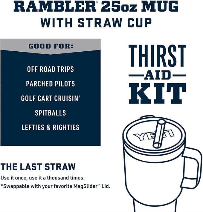YETI Rambler 25 oz Tumbler with Handle and Straw Lid, Travel Mug Water Tumbler, Vacuum Insulated Cup with Handle, Stainless Steel, Navy - Image 2