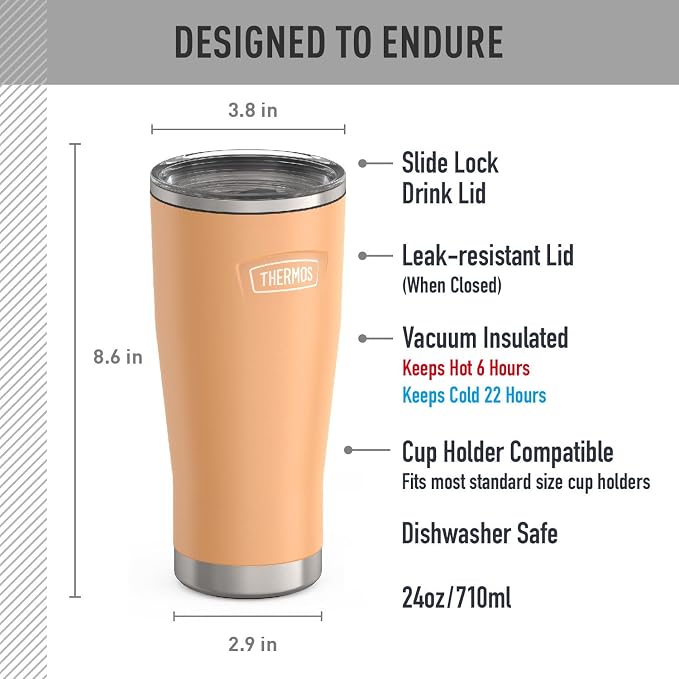 THERMOS ICON SERIES, Stainless Steel Tumbler with Slide Lock, 24 Ounce, Melon - Image 7