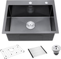 Black Kitchen Sink Drop-In 22 x 18 inch, SINKVINE PVD Nano Stainless Steel Bar by SINKVINE