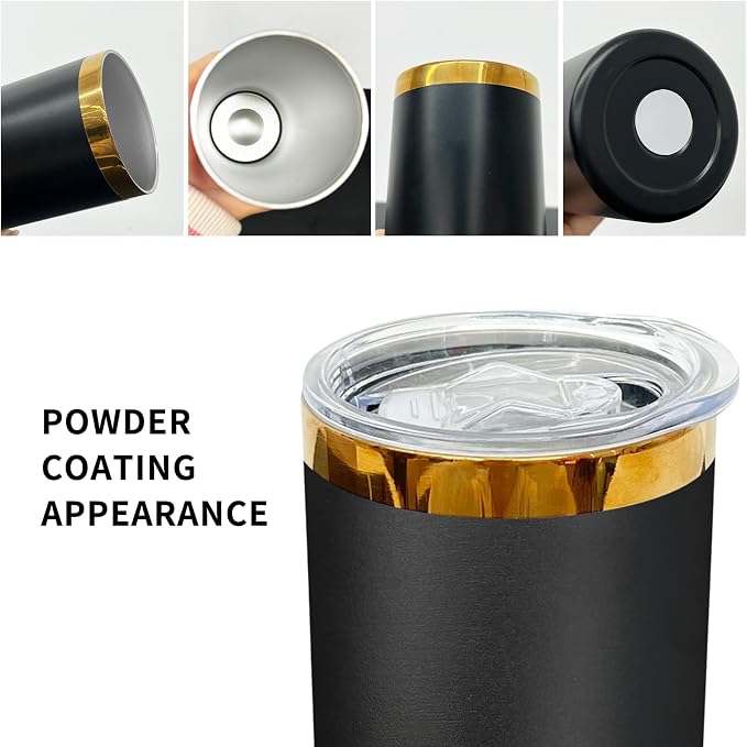 20 oz Skinny Tumblers Stainless Steel Tumbler with Lid and Straw Double Wall Vacuum Insulated Coffee Mug 20oz Powder Coated Cup for Hot and Cold Drinks(Black,1 pack) - Image 3