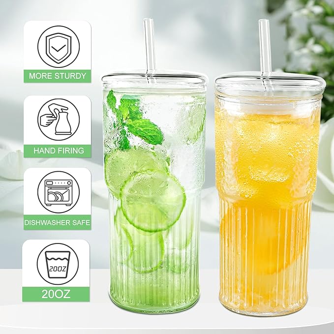Luiaiog Glass Cups with Lids and Glass Straws, High Borosilicate 20OZ Tumblers (2Pcs) for Coffee, Tea, Juice, Smoothies, Hot/Cold Drinks at Home, Office（Christmas Creative Drink Label Design） - Image 4