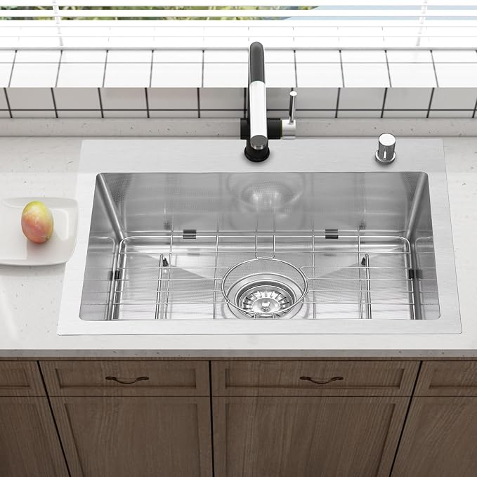Drop In Kitchen Sink 33x22", 18 Gauge Stainless Steel Sink, 3D Embossed Surface - Image 6