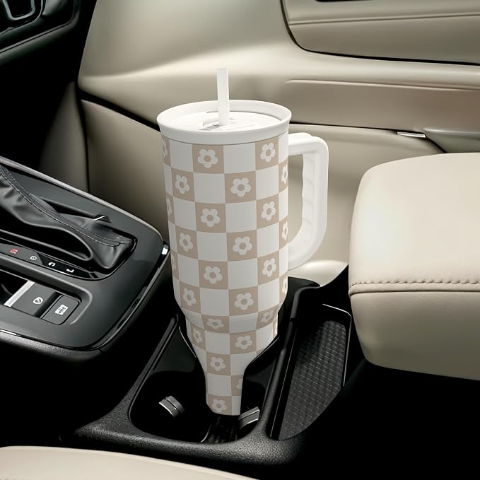 SANDJEST Checker Tumbler with Handle and Straw 40oz – Stainless Sleel Slider Tumbler Travel Coffee Mug for Women - Gift Idea for Birthday Christmas - Image 8