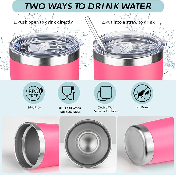 20oz Tumbler with Straw and Brush, Stainless Steel Vacuum Insulated tumbler - Image 3