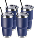 DOMICARE 30 oz Tumbler with Lid and Straw, Stainless Steel Tumblers Bulk, Insulated Vacuum Double Wall Travel Coffee Mug, Durable Powder Coated Tumbler Cups (Navy, 4) by VisittheDOMICARE