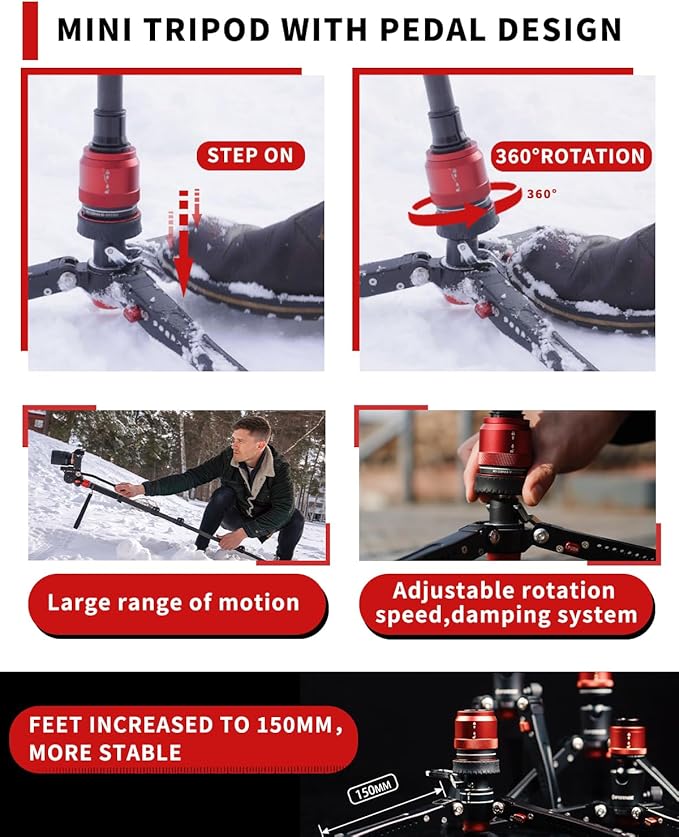 IFOOTAGE Cobra 3 Monopod with Pedal C180F-P with Fulid Head K5S, Carbon Fiber - Image 2