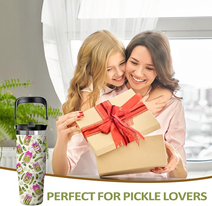 Pickle Tumbler 30oz - Pickle Themed Gifts for Adults, Stainless Steel Insulated Cup with Handle, Novelty Water Bottle for Pickles Lovers, Funny Kitchen Theme Present - Image 7