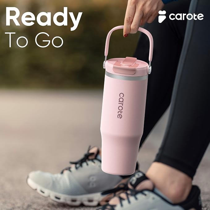 CAROTE 3-Pack Insulated Stainless Steel Water Bottles, Cup Holder Compatible for Travel, Upgraded Leak Proof, 32/32/40 oz Built-In Straw Tumblers Set for Daily Use/Outdoor (Peach) - Image 8