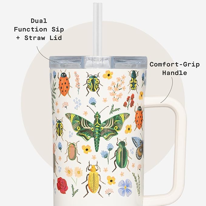 Corkcicle x Rifle Paper Co. Cruiser Insulated Tumbler with Handle & Straw - Keeps Drinks Cold 20 Hours - BPA-Free - Gift for Mom - Great for Mother's Day or Christmas - 40 oz - Curio Cream - Image 5