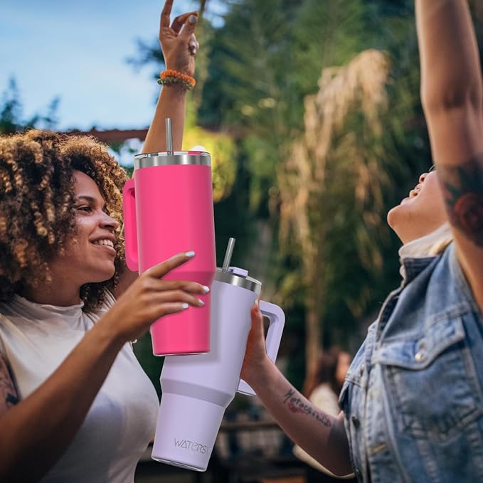 40 oz Tumbler with Handle,Tumbler with Lid and Straw,Double Wall Insulated Cup Stainless Steel Travel Mug(Cold for 34 Hours),Water Bottle for Iced Tea,Coffee,Cold Beverages(Gloss Pink) - Image 7