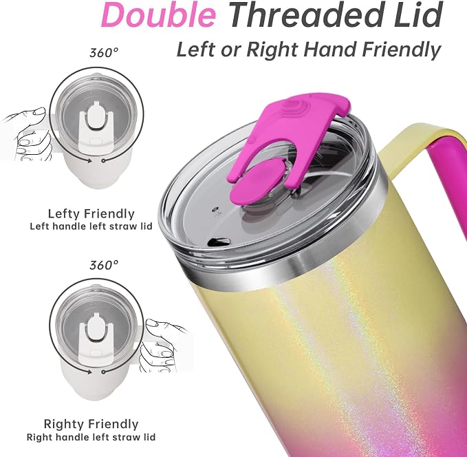 COKTIK 40 oz Tumbler With Handle and Straw, Insulated Tumbler With Leakproof Lids, Stainless Steel|BPA-Free, Cold for 24 H (Glitter Rainbow) - Image 7