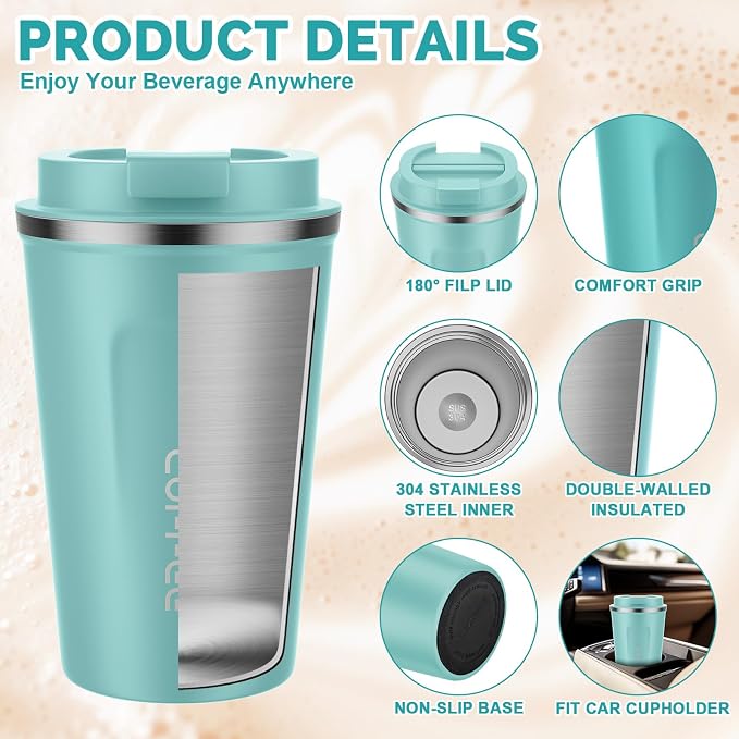 CS COSDDI 12 oz Stainless Steel Vacuum Insulated Tumbler - Coffee Travel Mug Spill Proof with Lid - Coffee Cups for Keep Hot/Ice Coffee,Tea and Beer - Image 5