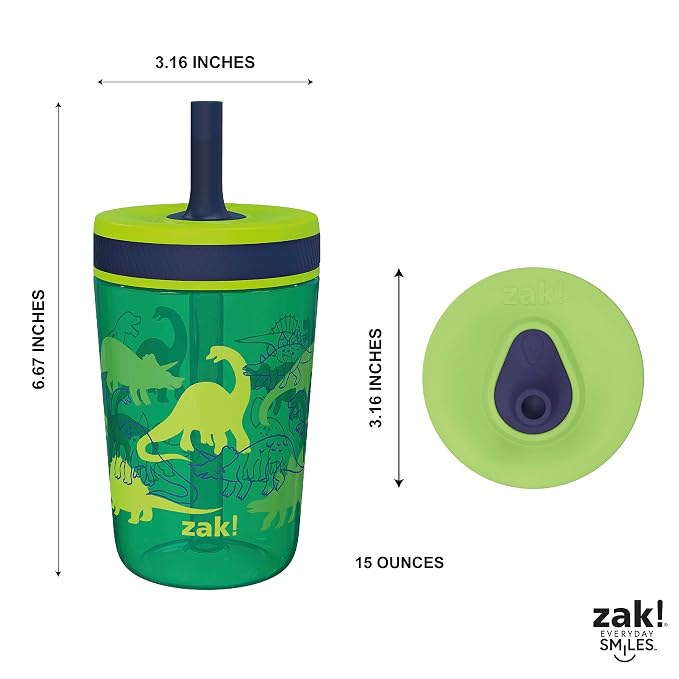 Zak Designs Kelso 15 oz Tumbler Set, (Dino Camo) Leak-Proof Screw-On Lid with Straw Made of Durable Plastic and Silicone, Perfect Cup Bundle for Kids (2pc Set) - Image 8