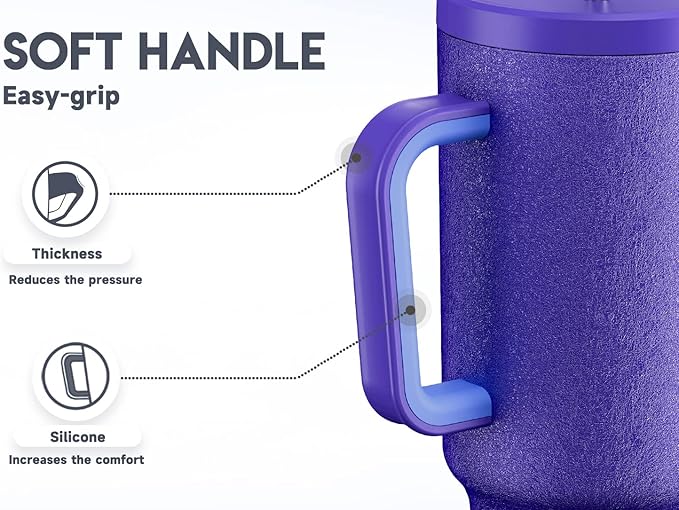 Meoky 40oz Tumbler with Handle, Leak-proof Lid and Straw, Insulated Coffee Mug Stainless Steel Travel Mug, Keeps Cold for 34 Hours or Hot for 10 Hours (Offshore) - Image 4
