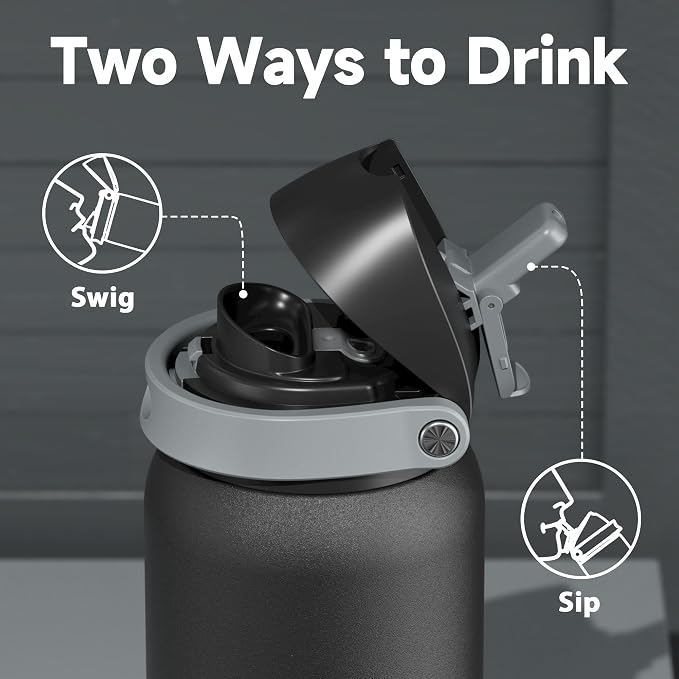 40 oz Insulated Water Bottle for Sports: Meoky Stainless Steel Water Bottle with 2-in-1 Straw and Spout Lid - Leak Proof, Cold for 24 Hours, Protective Silicone Base, BPA-Free for Gym, Night - Image 4