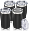 20 oz Tumbler with Lid Stainless Steel Insulated Tumblers Bulk Double Wall Vacuum Cups Powder Coated Travel Mug Keep Drinks Cold and Hot, Black, 4 Pack by Orebigo