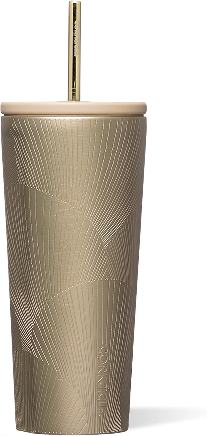 Corkcicle Cold Cup Insulated Tumbler with Straw - Keeps Drinks Cold for 12 Hours - Triple-Insulated Stainless Steel - Leak-Resistant Lid - Summer Drinkware Gift - 24 oz - Champagne Dreams by Corkcicle