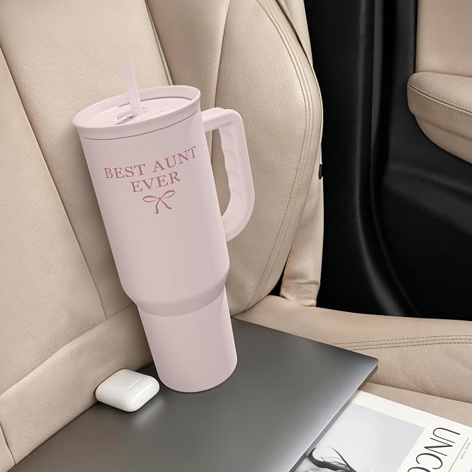 SANDJEST Gift for Aunt - Best Aunt Stainless Steel Tumbler with Handle, Travel Coffee Mug for Moms - Aunts Gifts for Birthday Christmas Mothers Day, 40oz - Image 7