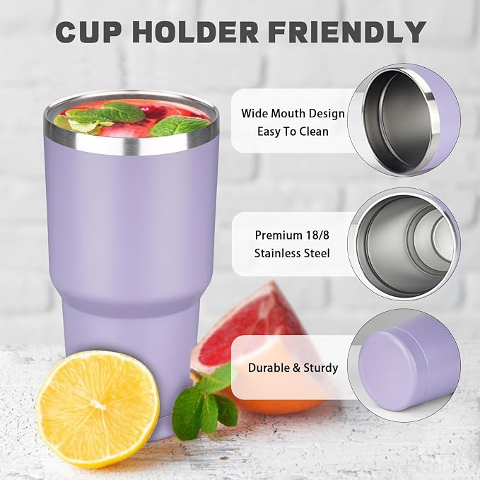 30 oz Tumbler with Lids and Straws, Stainless Steel Insulated Coffee Tumbler, Double Wall Vacuum Insulated Travel Mug Cup, Leakproof Thermal Coffee Cup for Hot and Cold Drinks (Light Purple) - Image 3