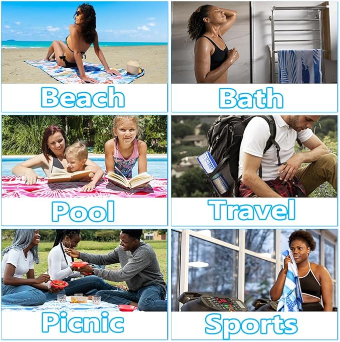 2 Pack Microfiber Lightweight Beach Towel Sand Free Quick Dry Absorbent Thin - Image 8
