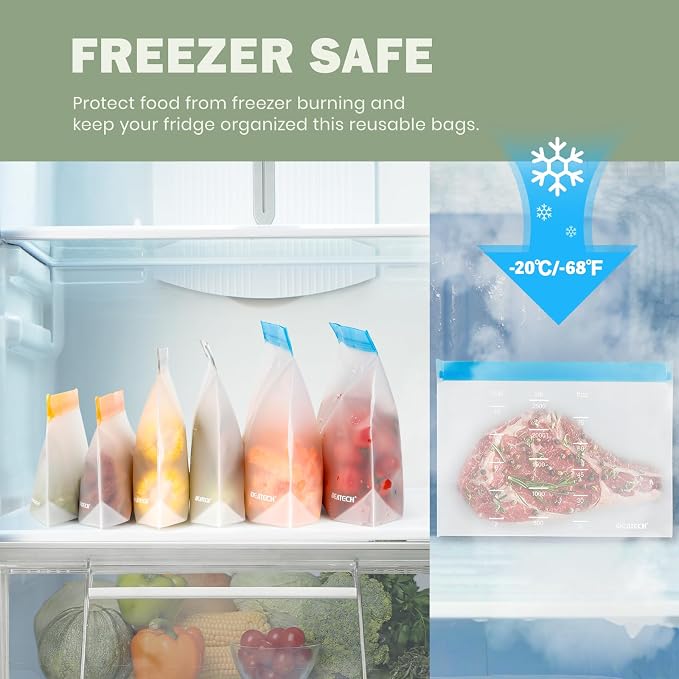 IDEATECH Reusable Bags Dishwasher Safe, BPA Free Reusable Freezer Bags Stand Up - Image 3