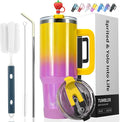 30 oz Shiny Tumbler with Handle and Straw,Stainless Steel Tumbler with Lid and Straw,Insulated Travel Mug(Cold for 34 Hours),Water Bottle for Iced Tea,Coffee (Yellow) by Watersy