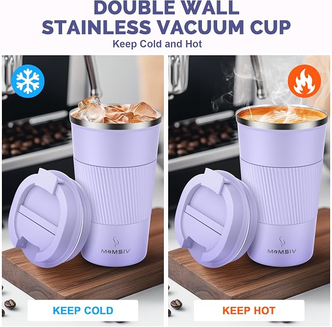 MOMSIV 17oz Travel Mug, Insulated Coffee Cup with Leakproof Lid, Travel Coffee Mug Vacuum Stainless Steel Double Walled Reusable Coffee Cup for Hot and Cold Water Coffee - Image 3