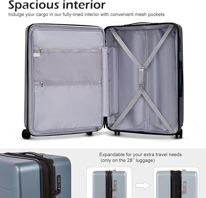 COOLIFE Luggage Suitcase Piece Carry On ABS+PC Spinner Trolley - Image 5