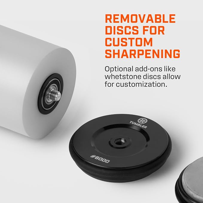TUMBLER Pro Rolling Knife Sharpener™ - Knife Sharpening Made Easy - Ultimate Gift for Father's Day - Kit with Removable Disc System - 4-Layer Diamond Sharpening Disc & EdgeBoost Ceramic Disc (Grey) - Image 7