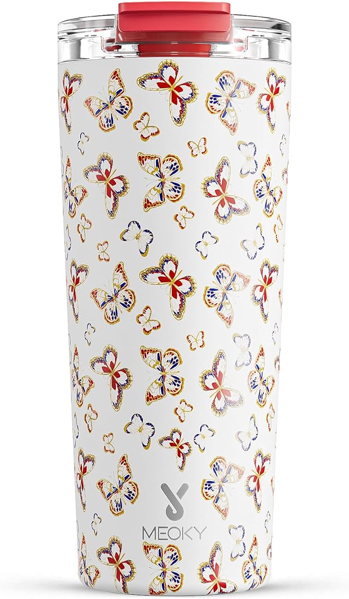 Meoky 24 oz Travel Coffee Mug with Leak-proof Lid, Stainless Steel Insulated Coffee Tumbler, Keeps Hot for 8 Hours or Cold for 24 Hours, Fits in Car Cup Holder (Jewel Butterfly) by MEOKY