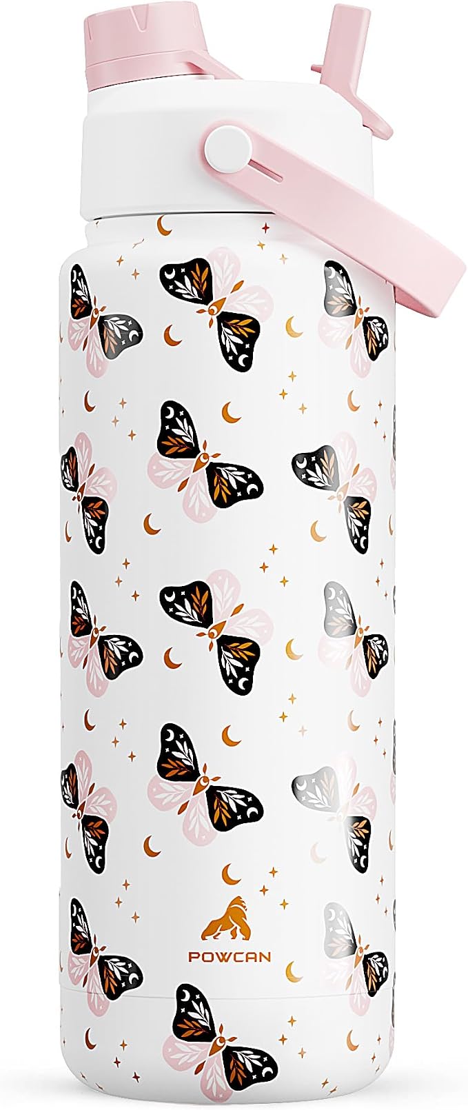 POWCAN 32 oz Insulated Water Bottle with 2-in-1 Straw and Spout Lid, Keep Cold 24H, Leak-Proof, BPA-Free, Double Wall Stainless Steel Water Bottle for Sports, Gym, Travel and School (Ombra Butterfly) by POWCAN